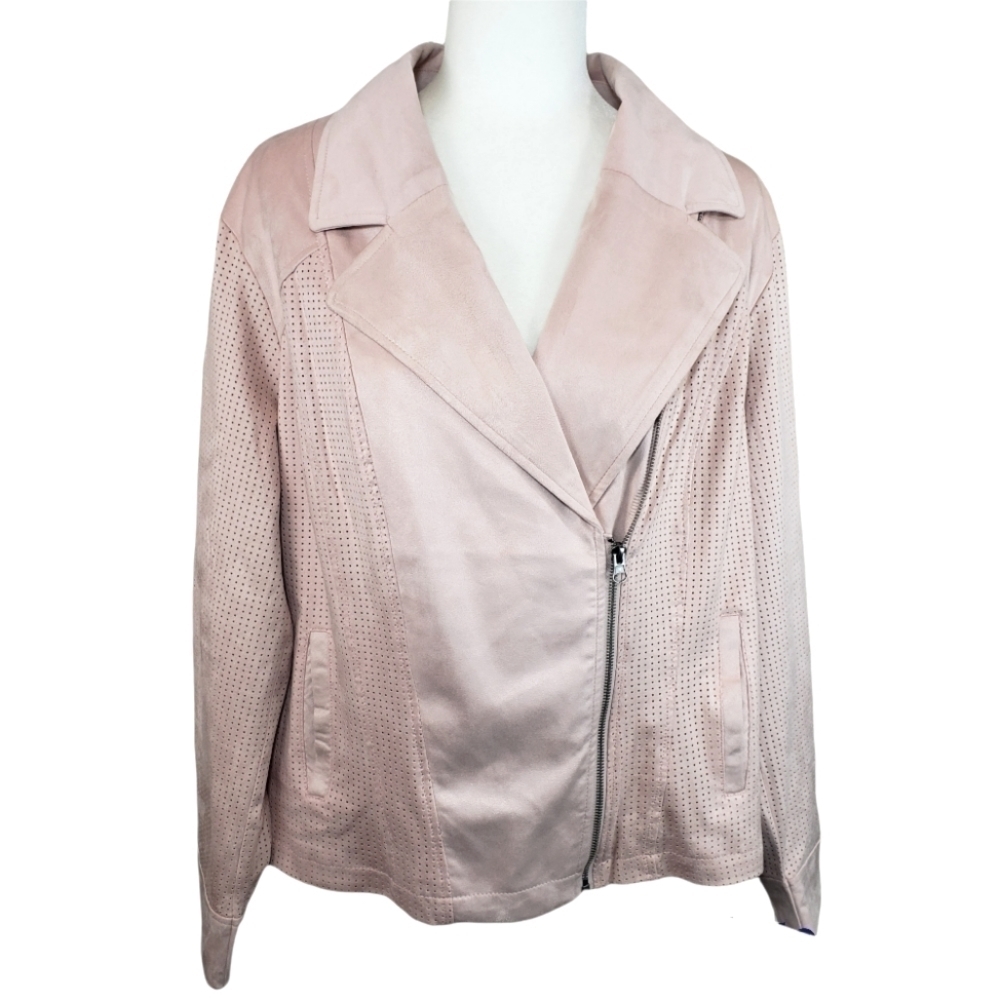 KATE & MALLORY Faux Suede Jacket Blush Pink Size 1X